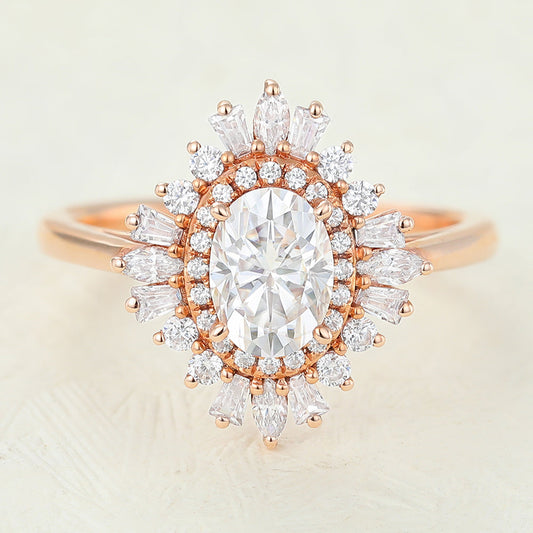 0.84 CT Oval Cluster Lab-Grown Diamond Engagement Ring