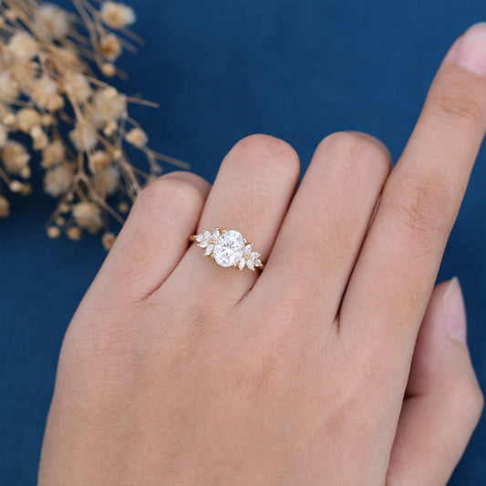 1.33 CT Oval Cluster Lab Grown Diamond Engagement Ring