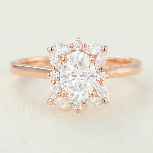 0.84 CT Oval Cluster Lab-Grown Diamond Engagement Ring