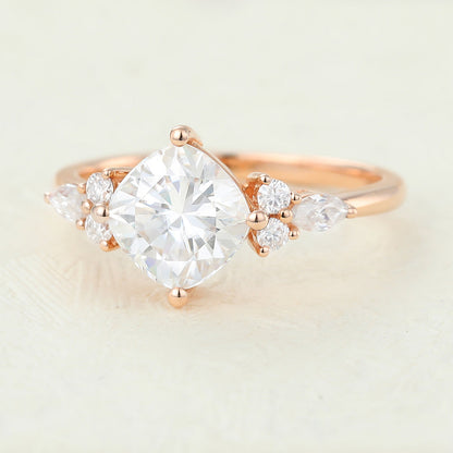 1.44 CT Cushion Cluster Moissanite Engagement Ring