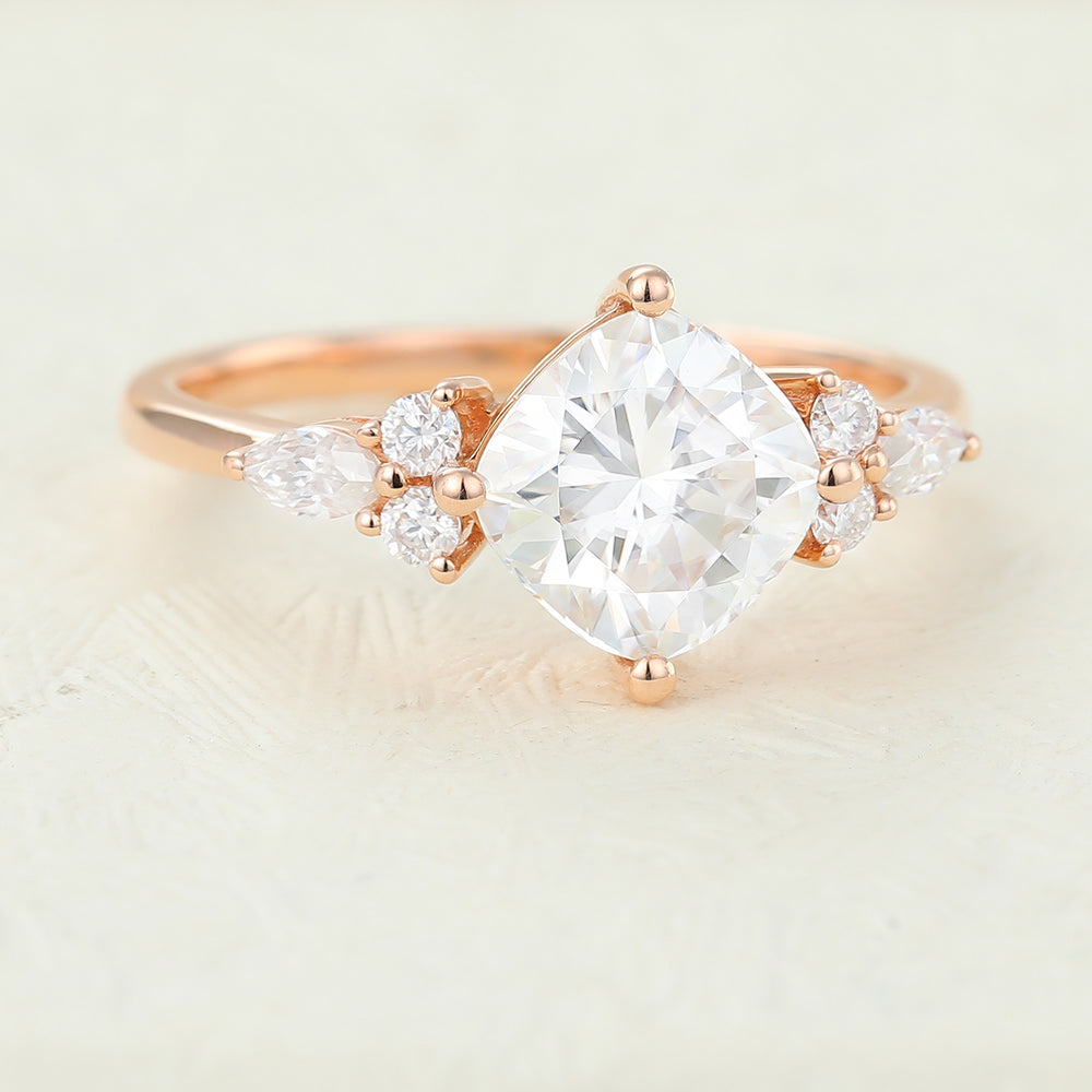 1.44 CT Cushion Cluster Moissanite Engagement Ring