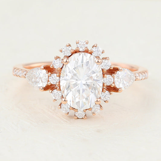 1.33 CT Oval Cluster & Pave Lab-Grown Diamond Engagement Ring