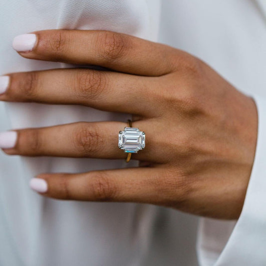 4.1 CT Emerald Three Stone Lab Grown Diamond Engagement Ring