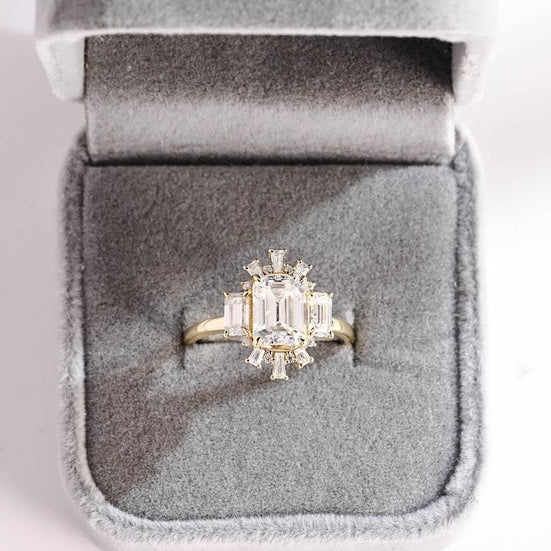 Stunning 1.0 - 2.0 CT Emerald Moissanite Engagement Ring With Cluster Design 10