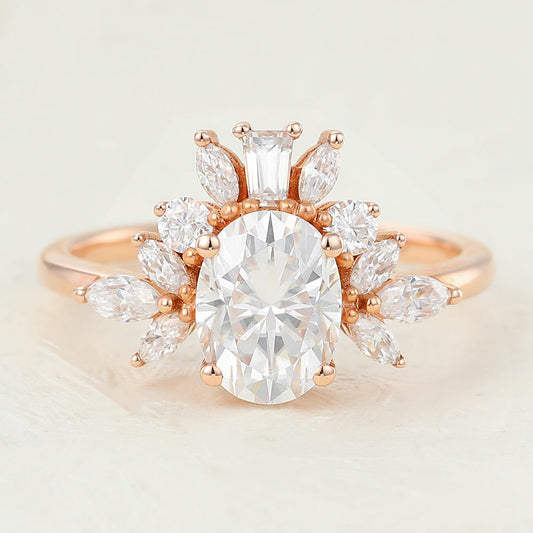 1.33 CT Oval Cluster Lab-Grown Diamond Engagement Ring