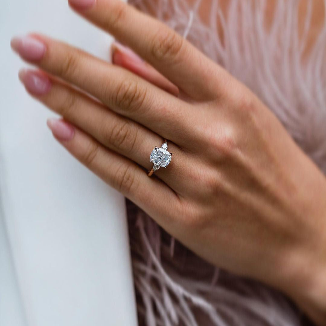 2.2 CT Cushion Three Stone Lab Grown Diamond Engagement Ring