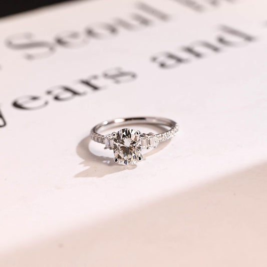 Stunning 1.0 - 2.0 CT Oval Moissanite Engagement Ring with Pave Design 1