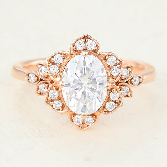1.33 CT Oval Cluster Lab-Grown Diamond Engagement Ring