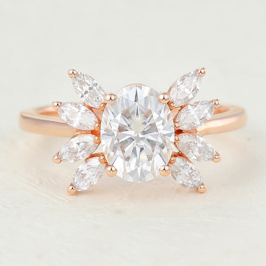 1.33 CT Oval Cluster Lab-Grown Diamond Engagement Ring