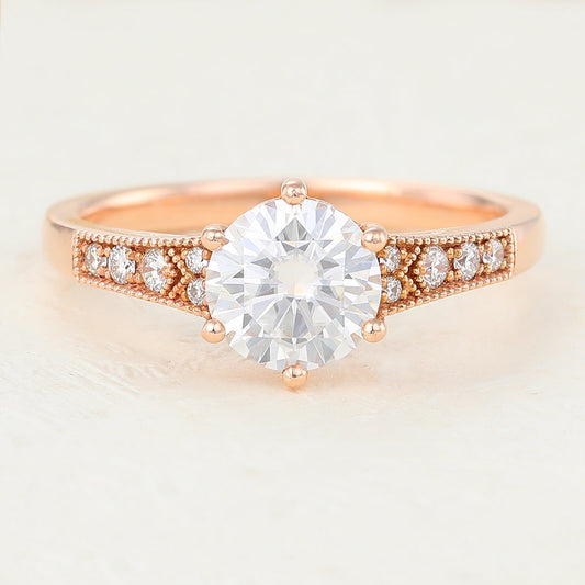 0.88 CT Round Pave Moissanite Engagement Ring