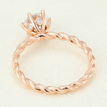 0.88 CT Round Solitaire & Twisted Shank Moissanite Engagement Ring