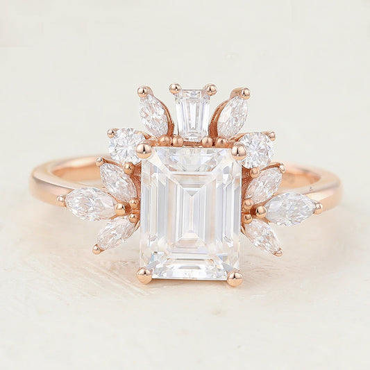 1.6 CT Emerald Cluster Lab-Grown Diamond Engagement Ring