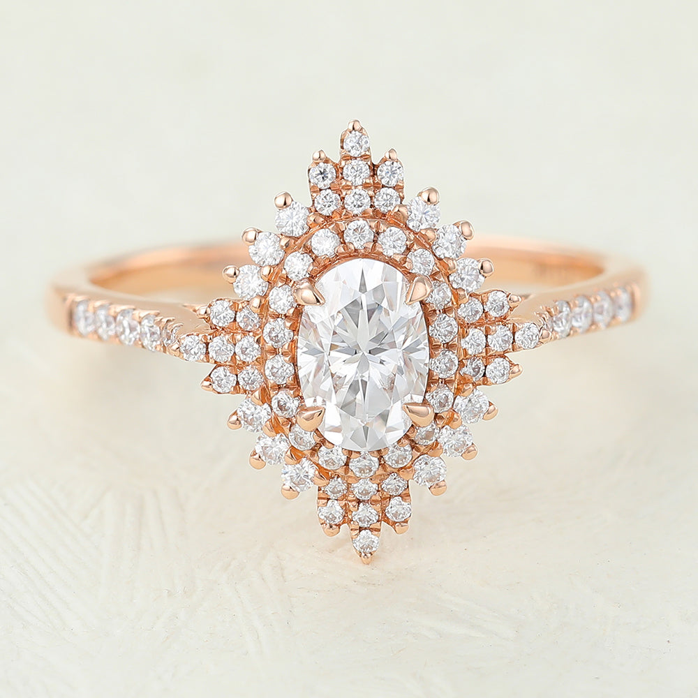 0.43 CT Oval Cluster & Pave Moissanite Engagement Ring