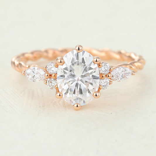 1.33 CT Oval Cluster Twisted Shank Lab-Grown Diamond Engagement Ring