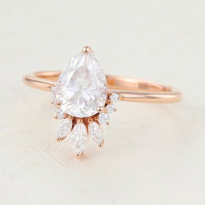 0.85 CT Pear Cluster Moissanite Engagement Ring
