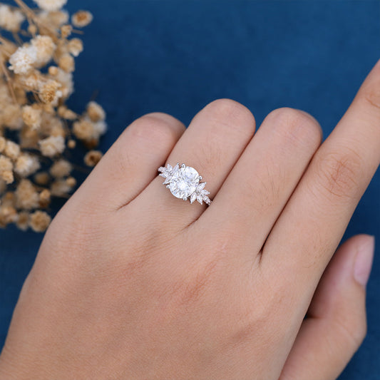 1.91 CT Oval Cluster Lab Grown Diamond Engagement Ring