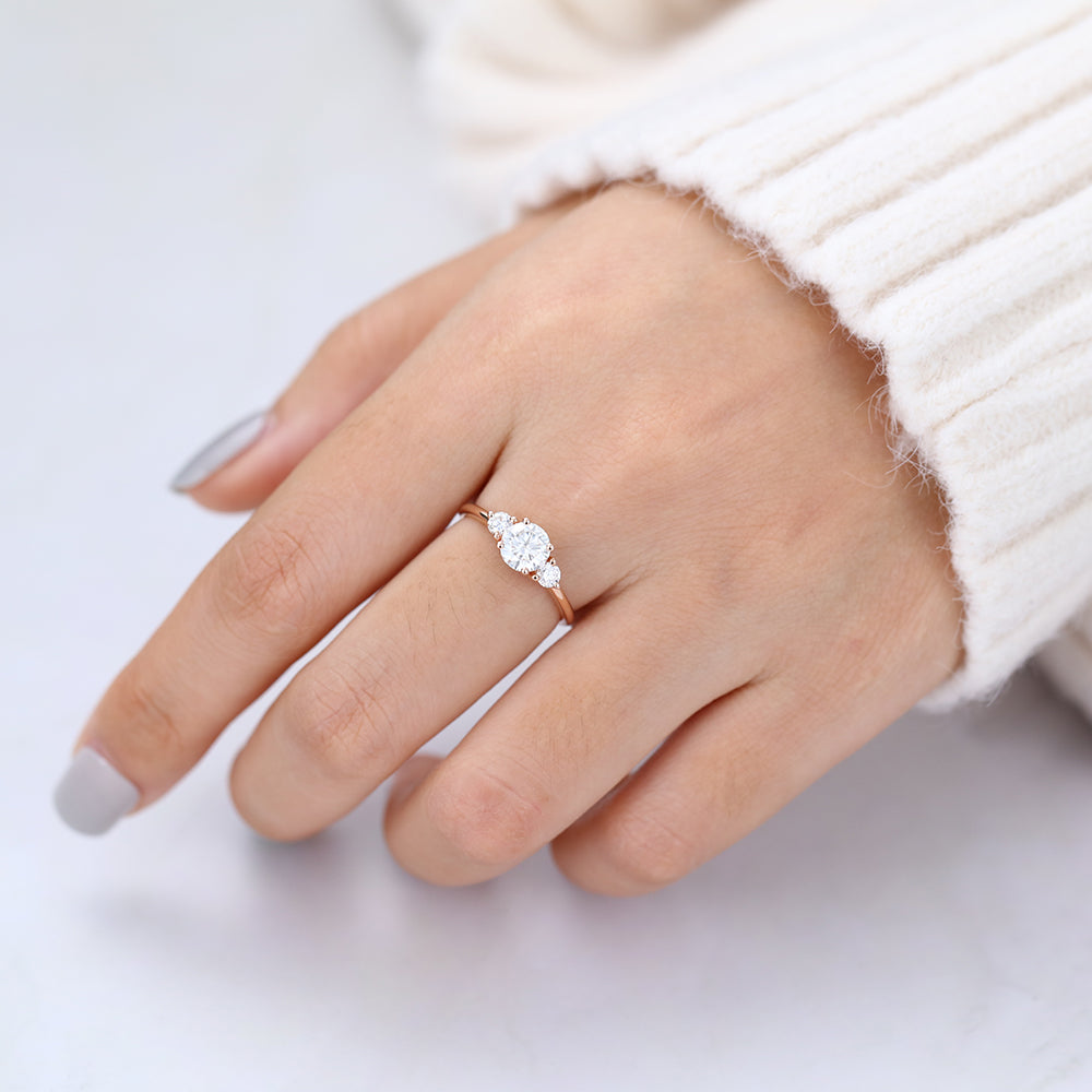 0.68 CT Round Three Stone Lab-Grown Diamond Engagement Ring