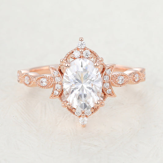 1.33 CT Oval Vintage Cluster & Pave Lab-Grown Diamond Engagement Ring