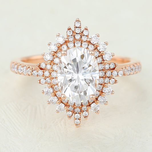 1.33 CT Oval Cluster & Pave Lab-Grown Diamond Engagement Ring