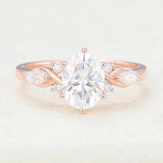 1.33 CT Oval Cluster Lab-Grown Diamond Engagement Ring