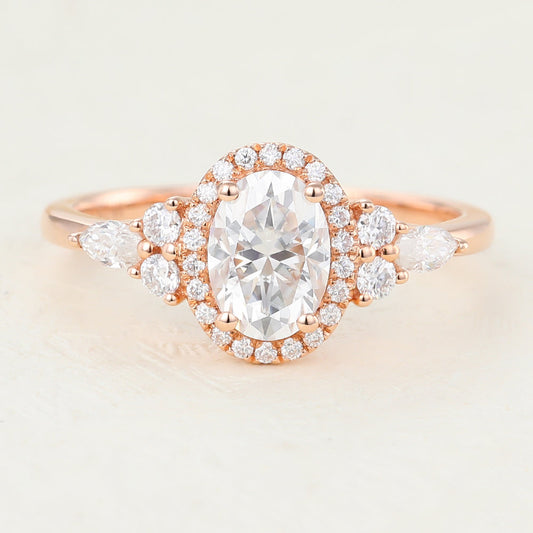 0.84 CT Oval Cluster Lab-Grown Diamond Engagement Ring