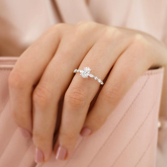 1 CT Round Dainty Pave Lab Grown Diamond Engagement Ring