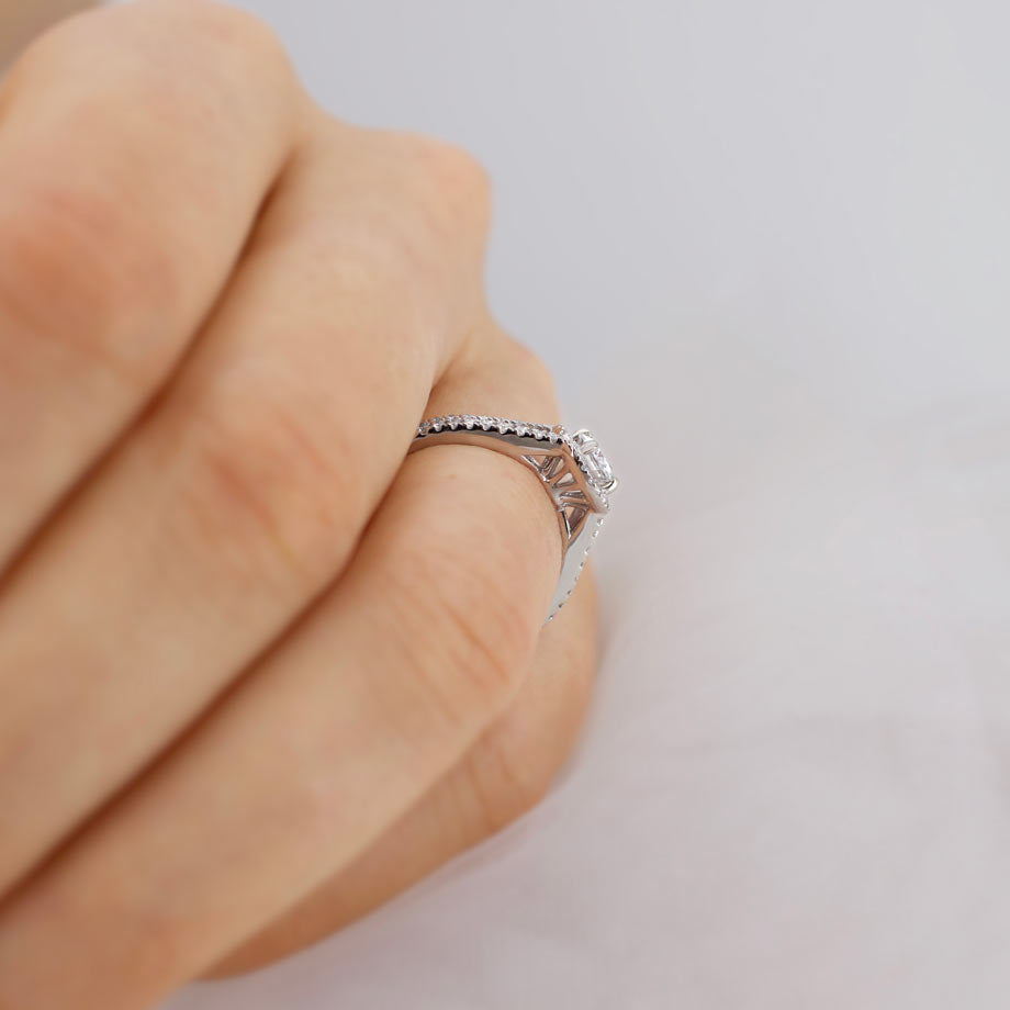 1 CT Round Halo & Pave Lab Grown Diamond Engagement Ring