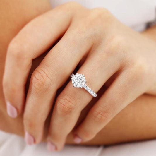 0.8 CT Round Pave Lab Grown Diamond Engagement Ring