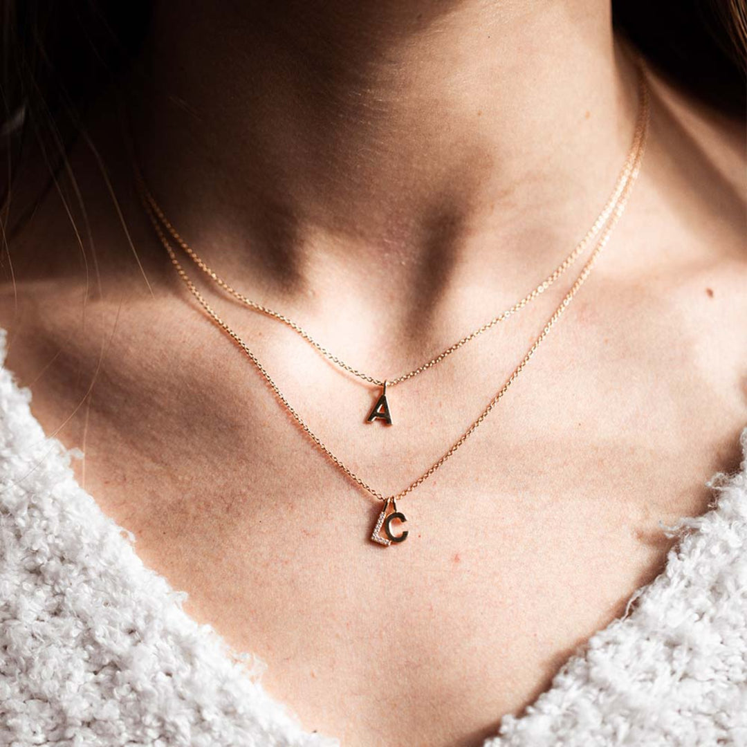 0.08 TCW Round Moissanite Initial Necklace