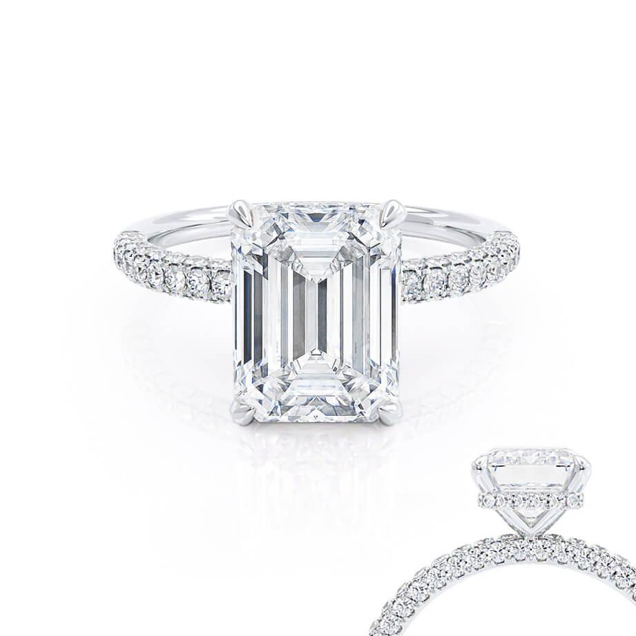 1.75 CT Emerald Hidden Halo & Pave Lab Grown Diamond Engagement Ring