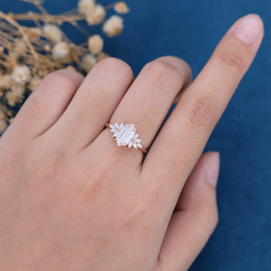 0.6 CT Hexagon Cluster Lab Grown Diamond Engagement Ring