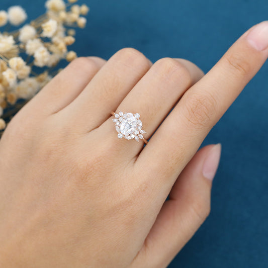 1.33 CT Oval Cluster Lab Grown Diamond Engagement Ring