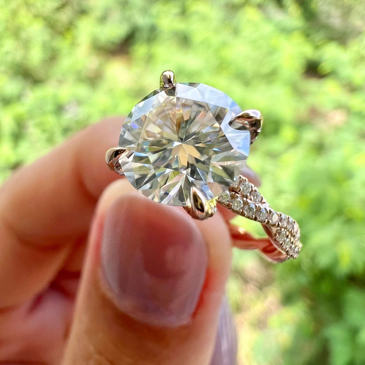 4.11 CT Round Twisted Pave Lab Grown Diamond Engagement Ring