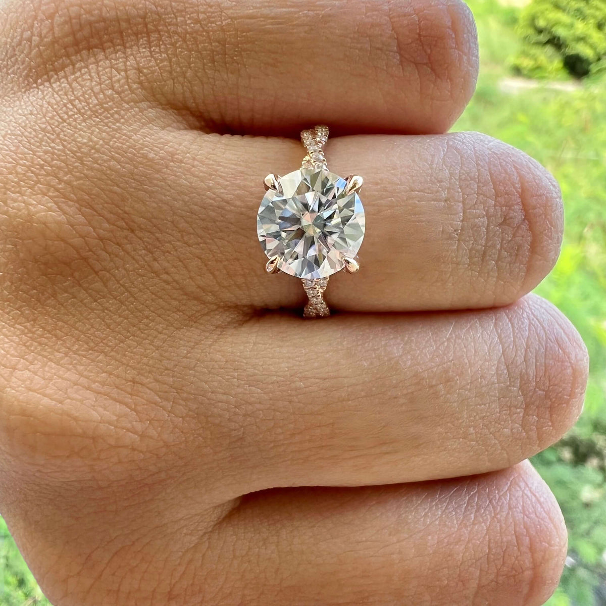 4.11 CT Round Twisted Pave Lab Grown Diamond Engagement Ring