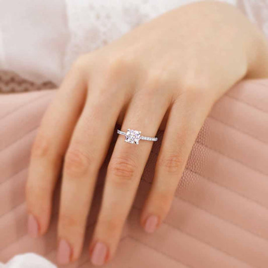 0.8 CT Cushion Pave Lab Grown Diamond Engagement Ring