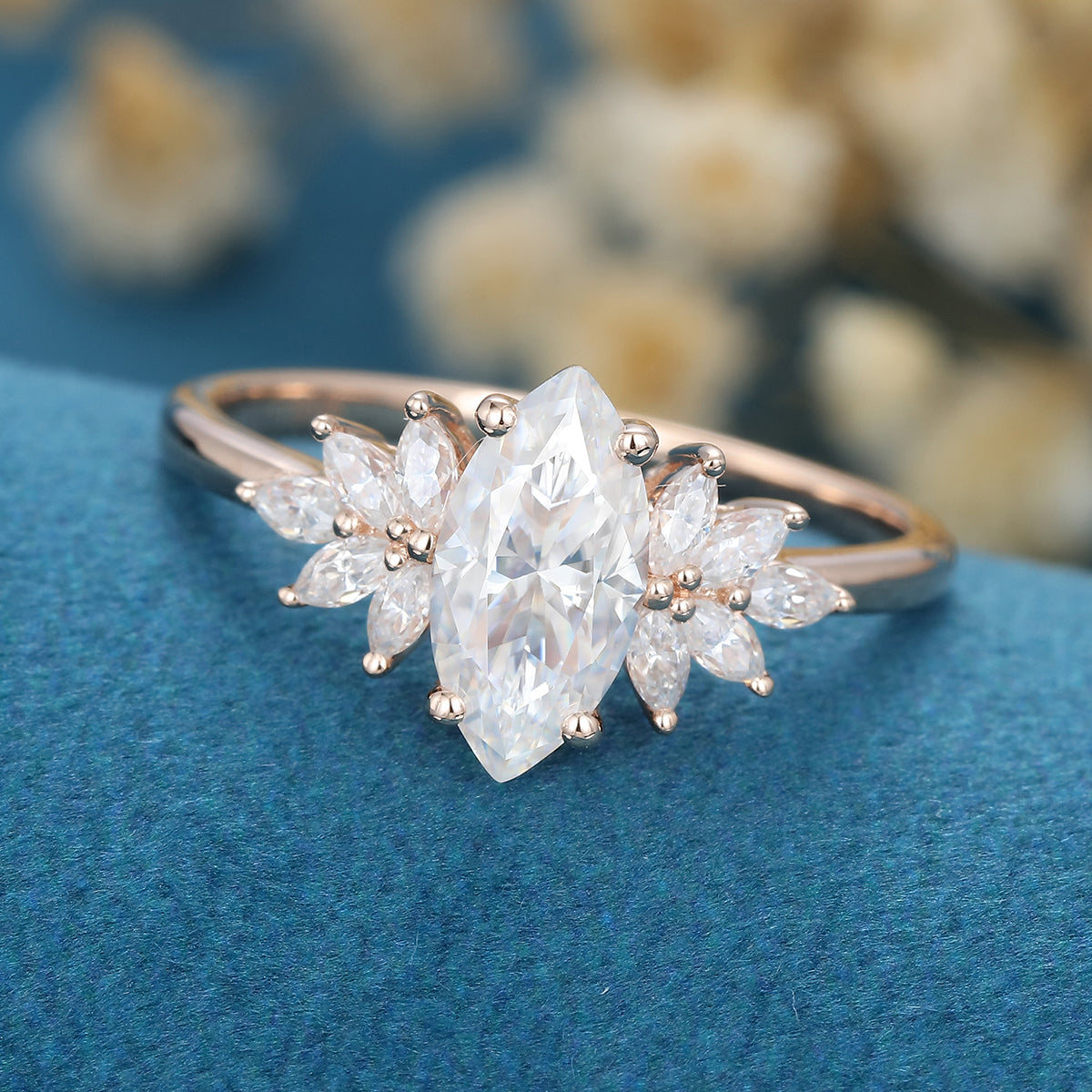 0.9 CT Marquise Cluster Lab Grown Diamond Engagement Ring