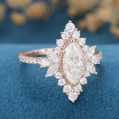 0.9 CT Marquise Cluster Lab Grown Diamond Engagement Ring