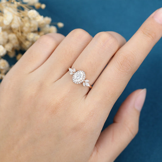 1.33 CT Oval Cluster Lab Grown Diamond Engagement Ring