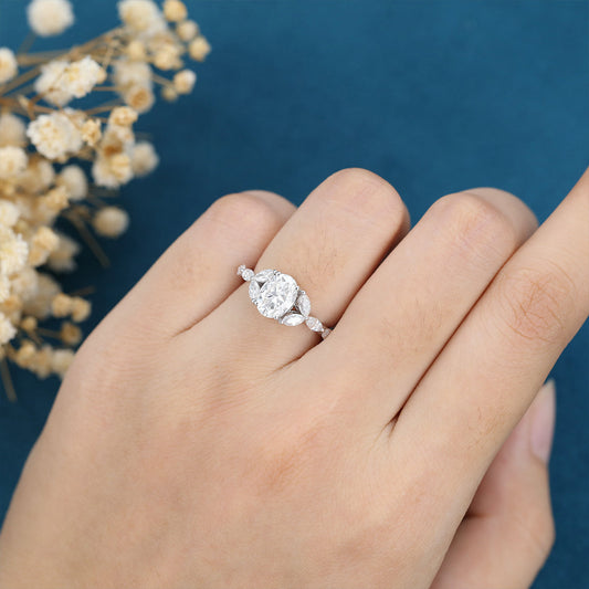 1.33 CT Oval Cluster Lab Grown Diamond Engagement Ring