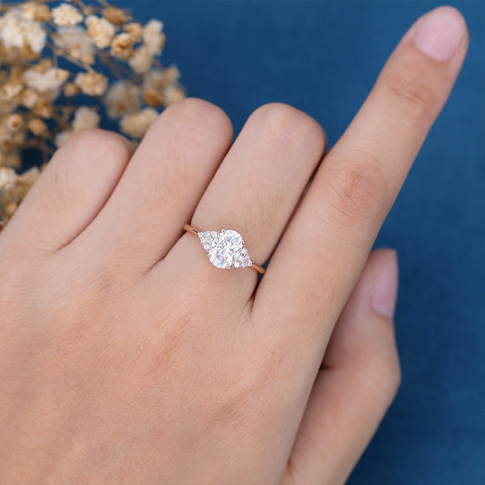 1.33 CT Oval Cluster Lab Grown Diamond Engagement Ring