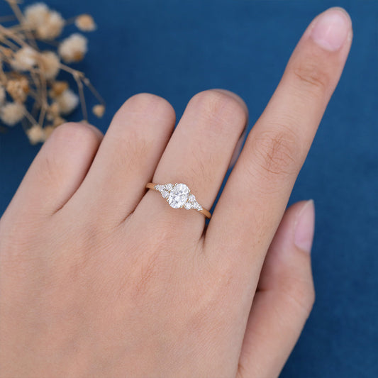 1.33 CT Oval Cluster Lab Grown Diamond Engagement Ring