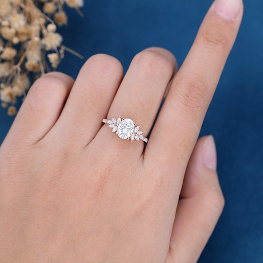 1.33 CT Oval Cluster Lab Grown Diamond Engagement Ring