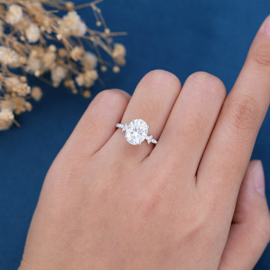 2.72 CT Oval Cluster Lab Grown Diamond Engagement Ring