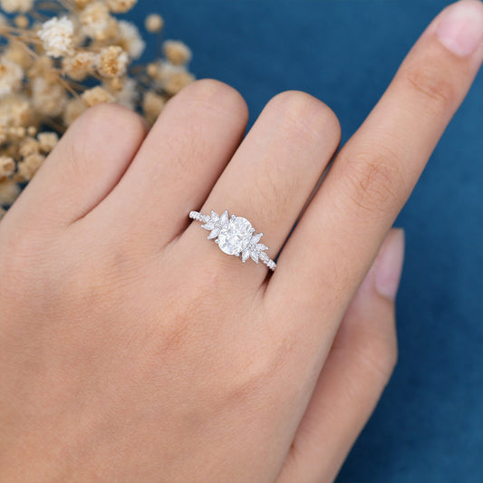1.33 CT Oval Cluster Lab Grown Diamond Engagement Ring