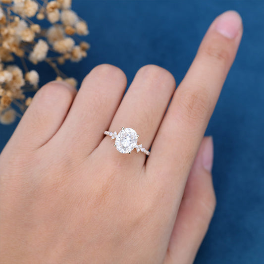 2.72 CT Oval Cluster Lab Grown Diamond Engagement Ring