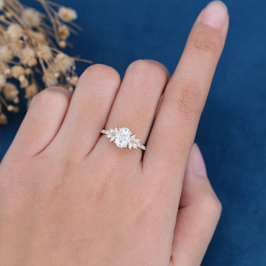1.33 CT Oval Cluster Lab Grown Diamond Engagement Ring