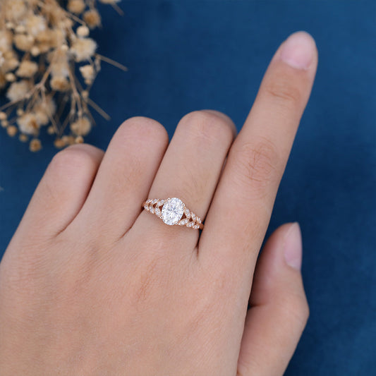 1.33 CT Oval Cluster Lab Grown Diamond Engagement Ring