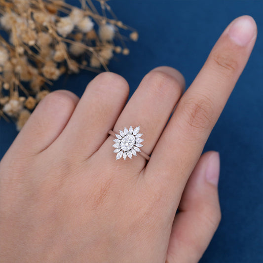 0.84 CT Oval Cluster Lab Grown Diamond Engagement Ring