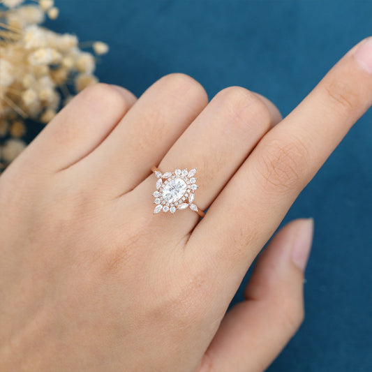0.84 CT Oval Cluster Lab Grown Diamond Engagement Ring