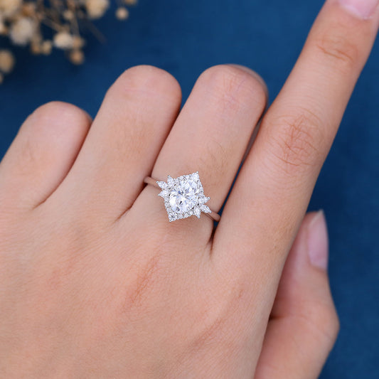 0.84 CT Oval Cluster Lab Grown Diamond Engagement Ring